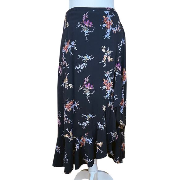 Paige Alamar Midi Wrap Skirt Size M Black Combo Bali Orchid Floral Ruffles - Picture 1 of 6